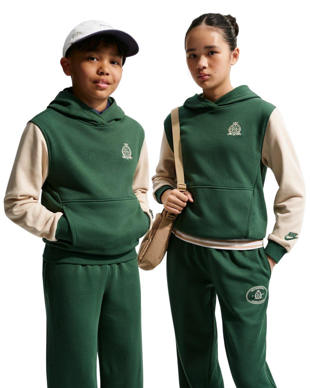 Nike Big Kids' Sportswear Club French Terry Hoodie - Green/Beige - GREEN/BEIGE